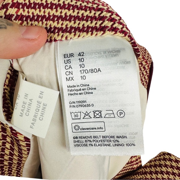 H&M Y2K Burgundy Glen Plaid Faux Wrap Belted Casual Retro Pencil Mini Skirt 10 - Picture 8 of 9